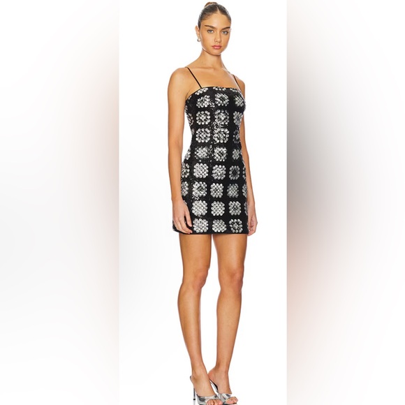 Le Superbe Chic Black and Silver Granny Square Sequin Mini Dress - Picture 2 of 7